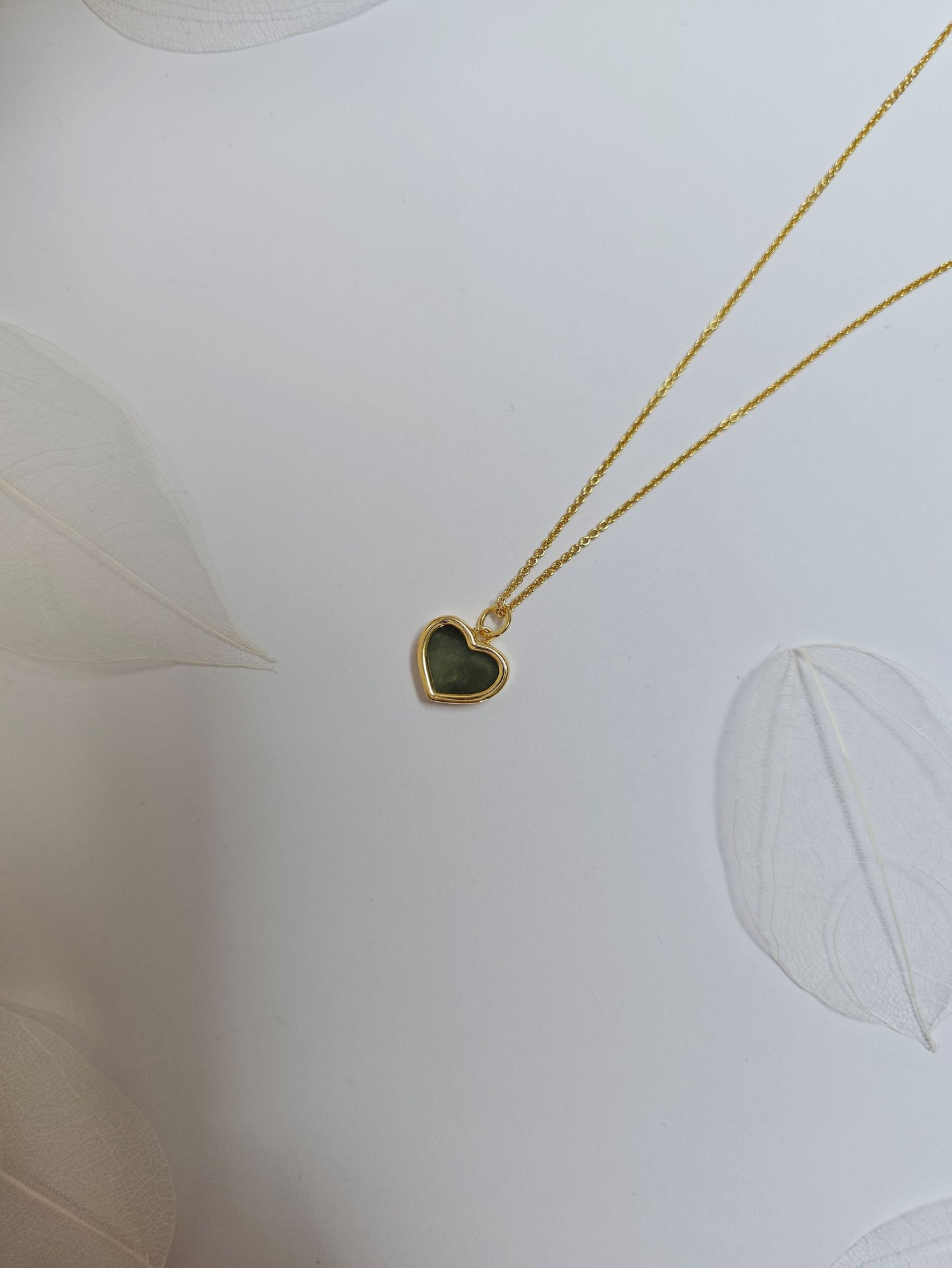 minimalistic modern simple green love heart jadeite jade 14K gold vermeil necklace