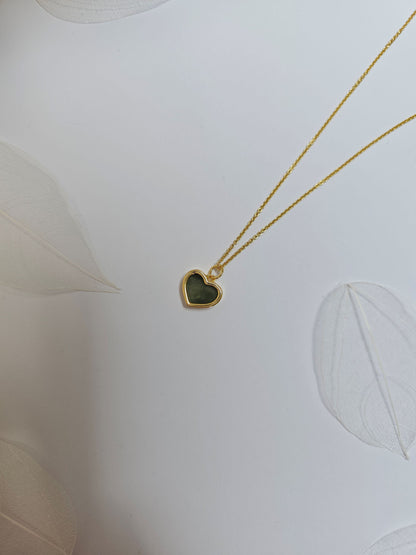 minimalistic modern simple green love heart jadeite jade 14K gold vermeil necklace