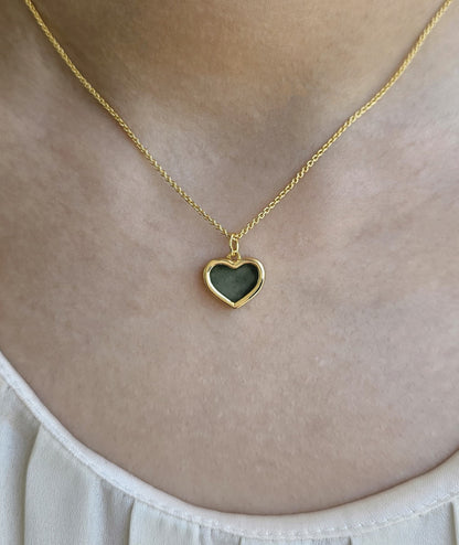 minimalistic modern simple green love heart jadeite jade 14K gold vermeil necklace