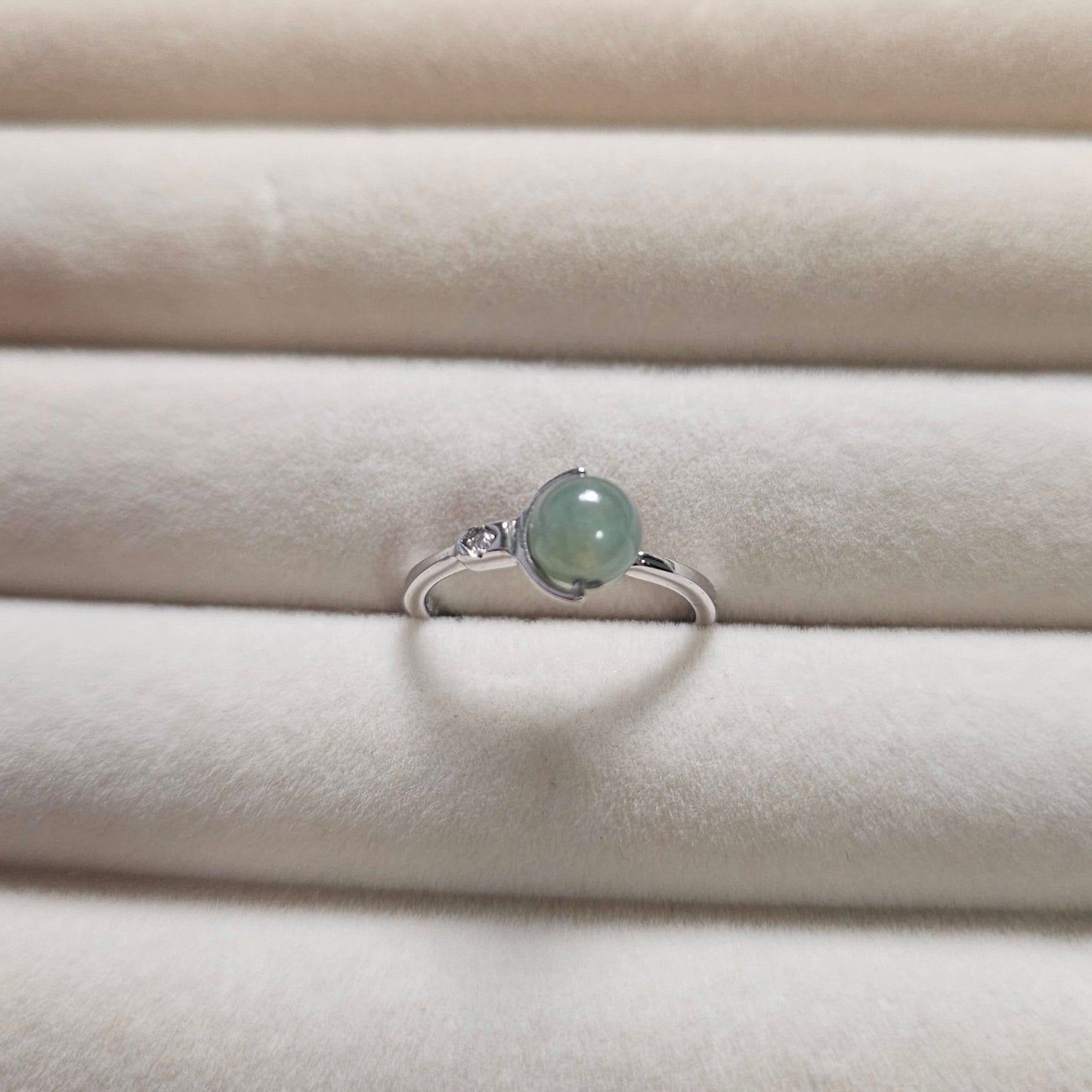 minimalistic modern simple green jadeite jade sterling silver palladium ring