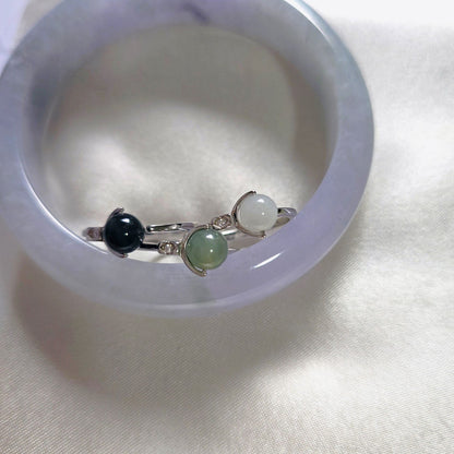 authentic minimalistic modern simple black jadeite jade sterling silver palladium ring