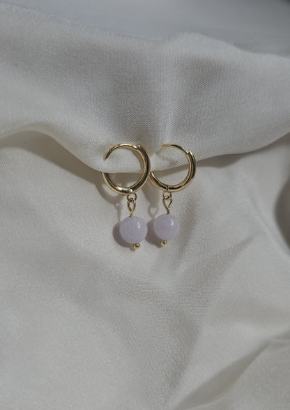 authentic minimalistic modern simple lavender purple jadeite jade sterling silver 14K gold vermeil huggie earrings