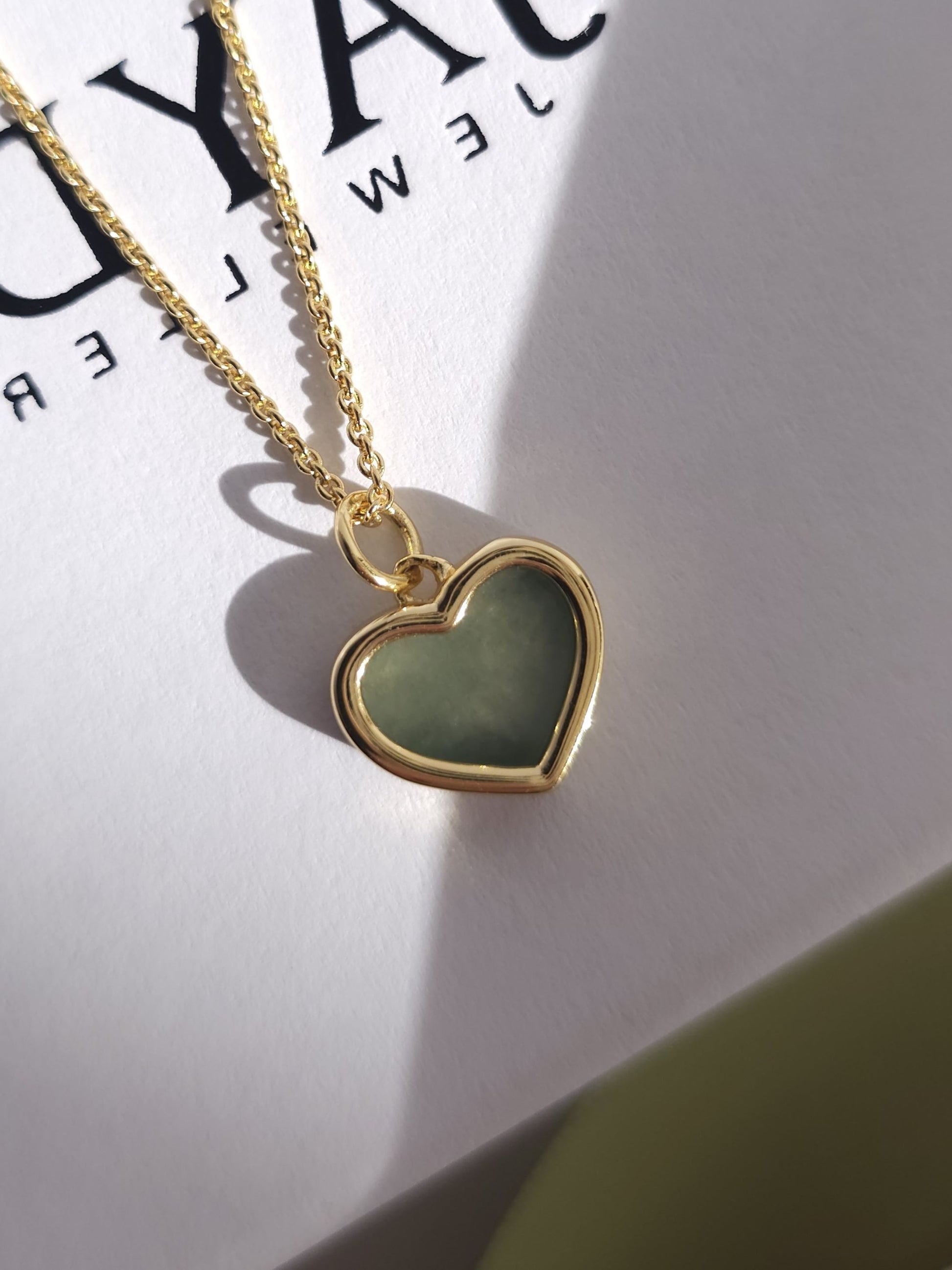 minimalistic modern simple green love heart jadeite jade 14K gold vermeil necklace