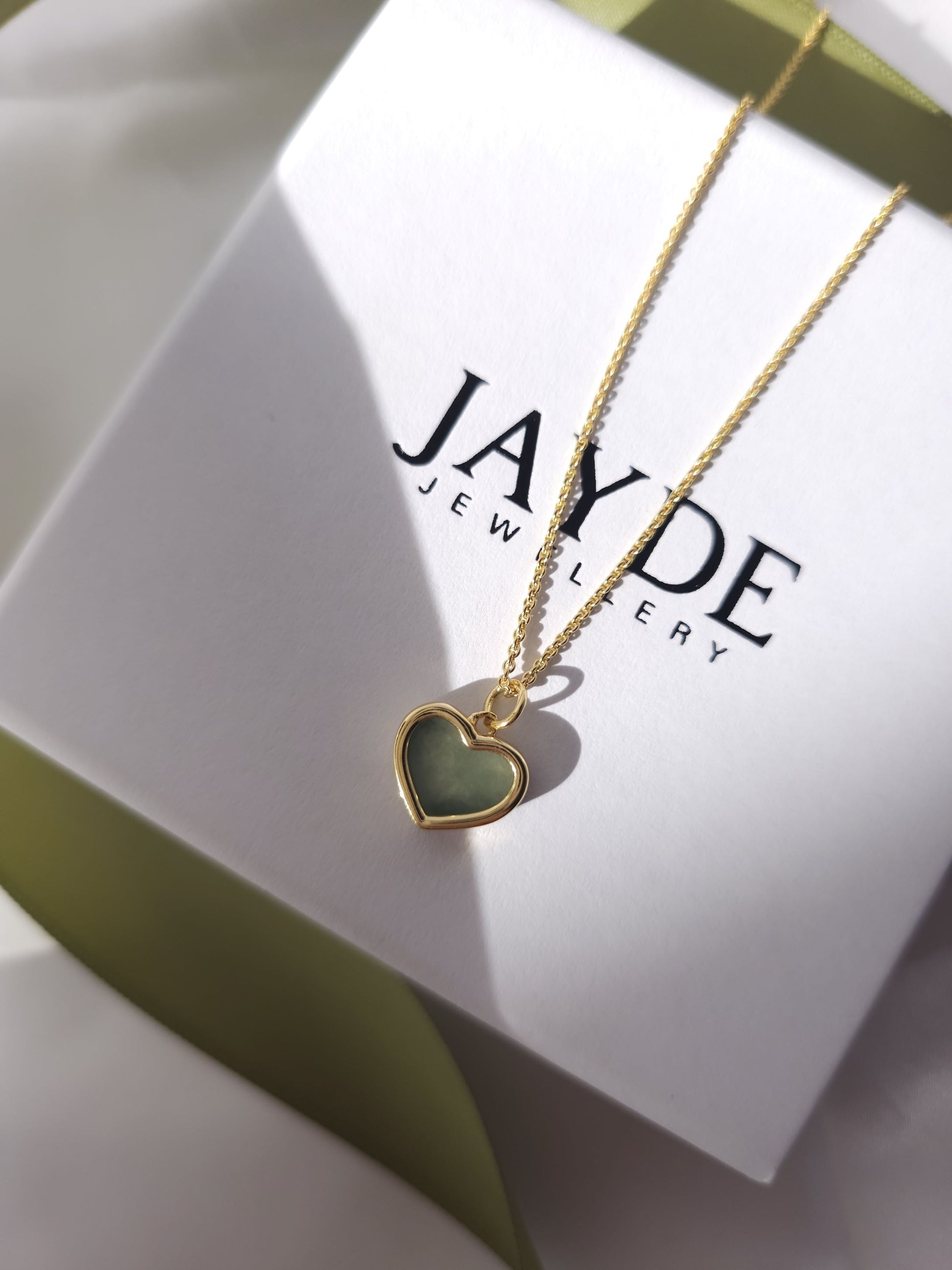 minimalistic modern simple green love heart jadeite jade 14K gold vermeil necklace