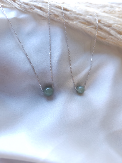 Yuan | Minimalist Floating Jade Necklace in Aqua Green