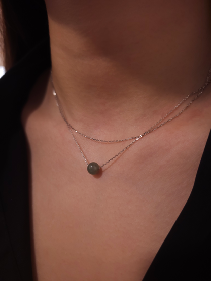 Yuan | Minimalist Floating Jade Necklace in Aqua Green