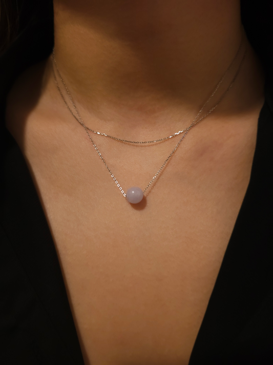 Yuan | Minimalist Floating Jade Necklace in Light Lavender Purple