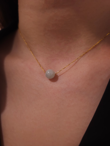 Yuan | Minimalist Floating Jade Necklace in Misty Sage Green