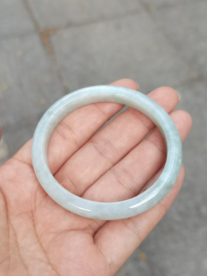 GUARDIAN | JAYDE Natural Grade-A Jadeite Bangle in Dreamy White & Green (53.8mm Oval)