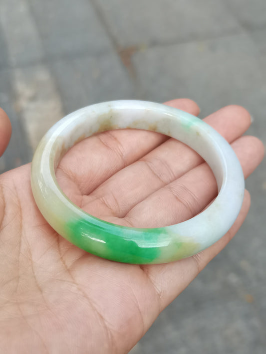GUARDIAN | JAYDE Natural Grade-A Jadeite Bangle in Trio Colours (Green, White & Yellow) (54.1mm Half Round)