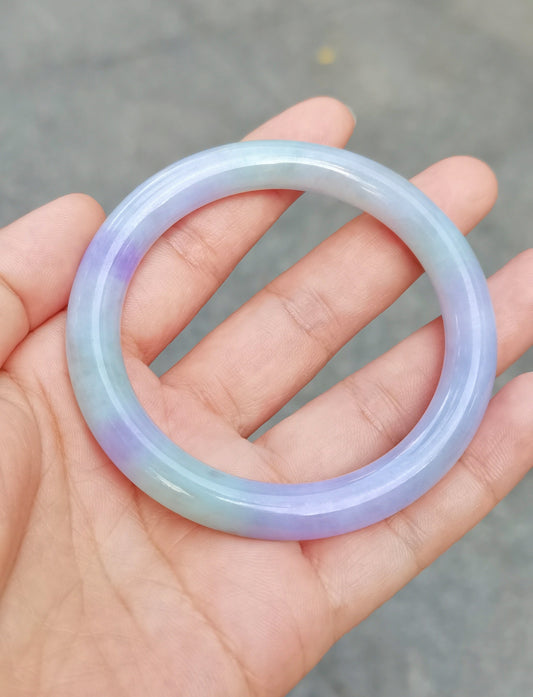 GUARDIAN | JAYDE Natural Grade-A Jadeite Bangle in Pastel Lavender Purple and Pastel Green (55mm Round)