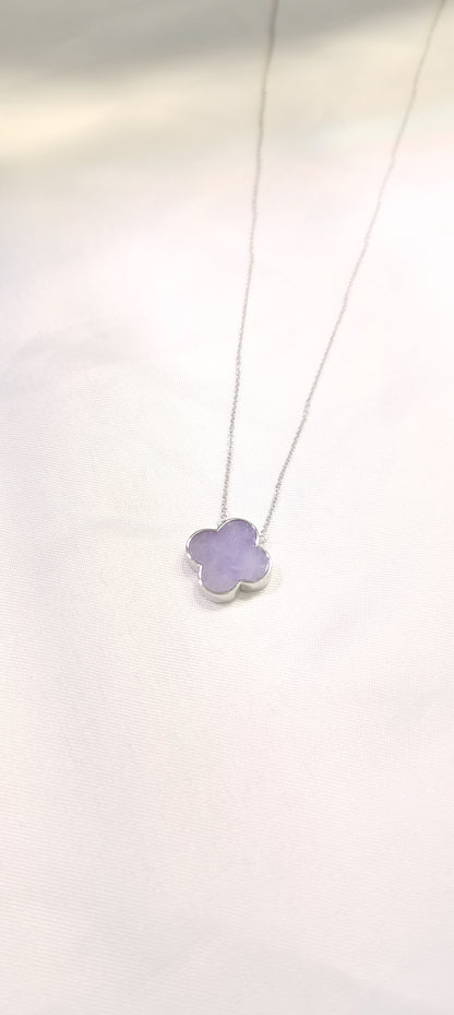 Nature | Serendipity Four Leaf Clover Jadeite Pendant in Dark Lavender Purple