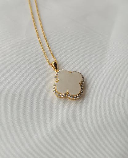 Nature | Serendipity Four Leaf Clover Jadeite Pendant in Dreamy White (18K Gold Vermeil)