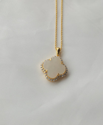 Nature | Serendipity Four Leaf Clover Jadeite Pendant in Dreamy White (18K Gold Vermeil)