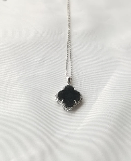 Nature | Serendipity Four Leaf Clover Jadeite Pendant in Mysterious Black (Rhodium-plated Sterling Silver)