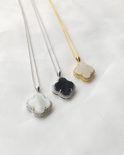 Nature | Serendipity Four Leaf Clover Jadeite Pendant in Dreamy White (Rhodium-plated Sterling Silver)