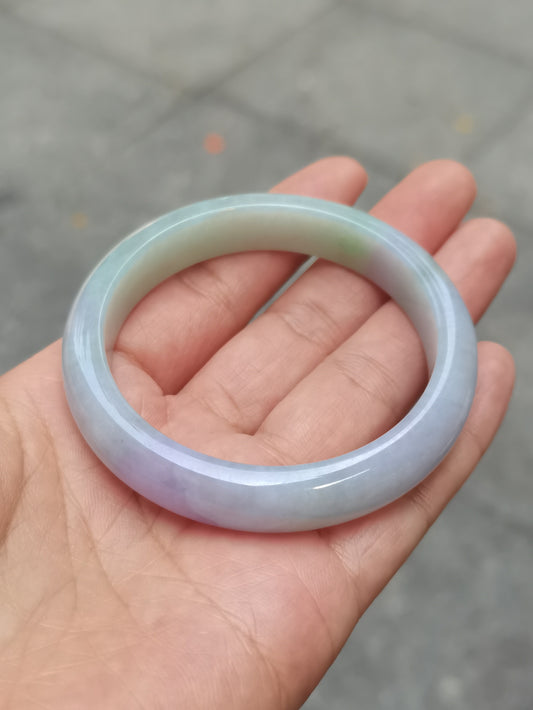 GUARDIAN | JAYDE Untreated Grade-A Jadeite Bangle in Dreamy Lavender Purple and Pastel Green (52.7mm Half Round)