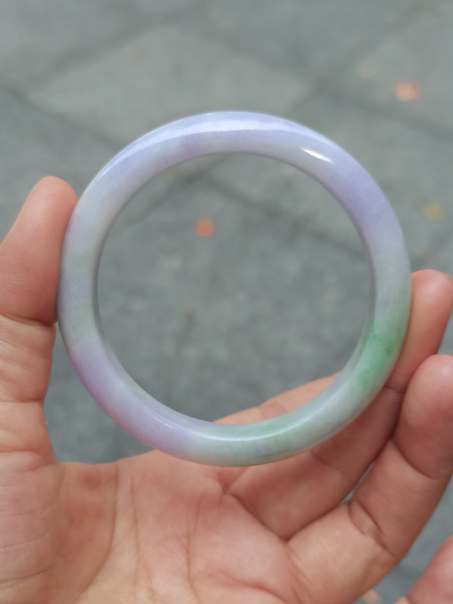 GUARDIAN | JAYDE Untreated Grade-A Jadeite Bangle in Dreamy Lavender Purple and Pastel Green (54.5mm Half Round)