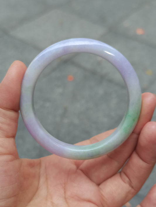 GUARDIAN | JAYDE Untreated Grade-A Jadeite Bangle in Dreamy Lavender Purple and Pastel Green (54.5mm Half Round)