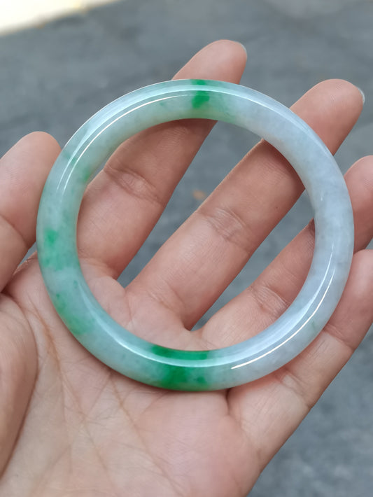 GUARDIAN | JAYDE Untreated Grade-A Jadeite Bangle in Dreamy White with patches of Vibrant Green (54.4mm Round)