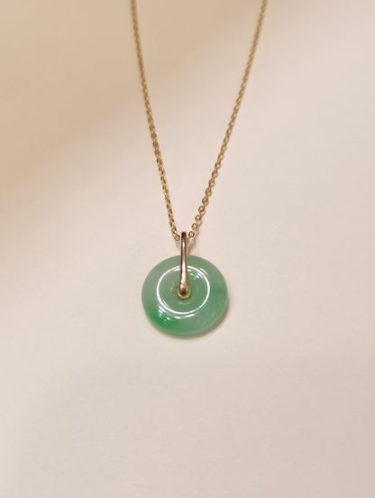 Guardian | Minimalistic Imperial Safekeeping 'Ping An' Jadeite Pendant in Deep Green (13mm, 18ct Gold)