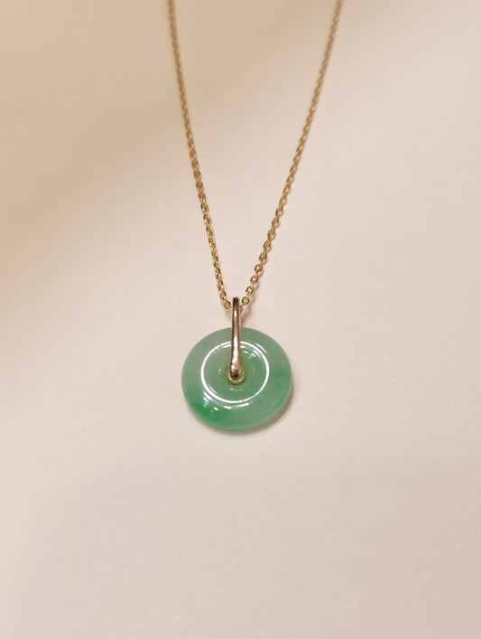 Guardian | Minimalistic Imperial Safekeeping 'Ping An' Jadeite Pendant in Deep Green (13mm, 18ct Gold)