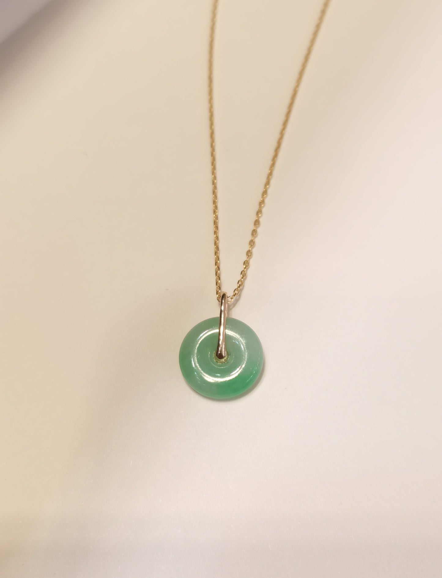 Guardian | Minimalistic Imperial Safekeeping 'Ping An' Jadeite Pendant in Deep Green (13mm, 18ct Gold)