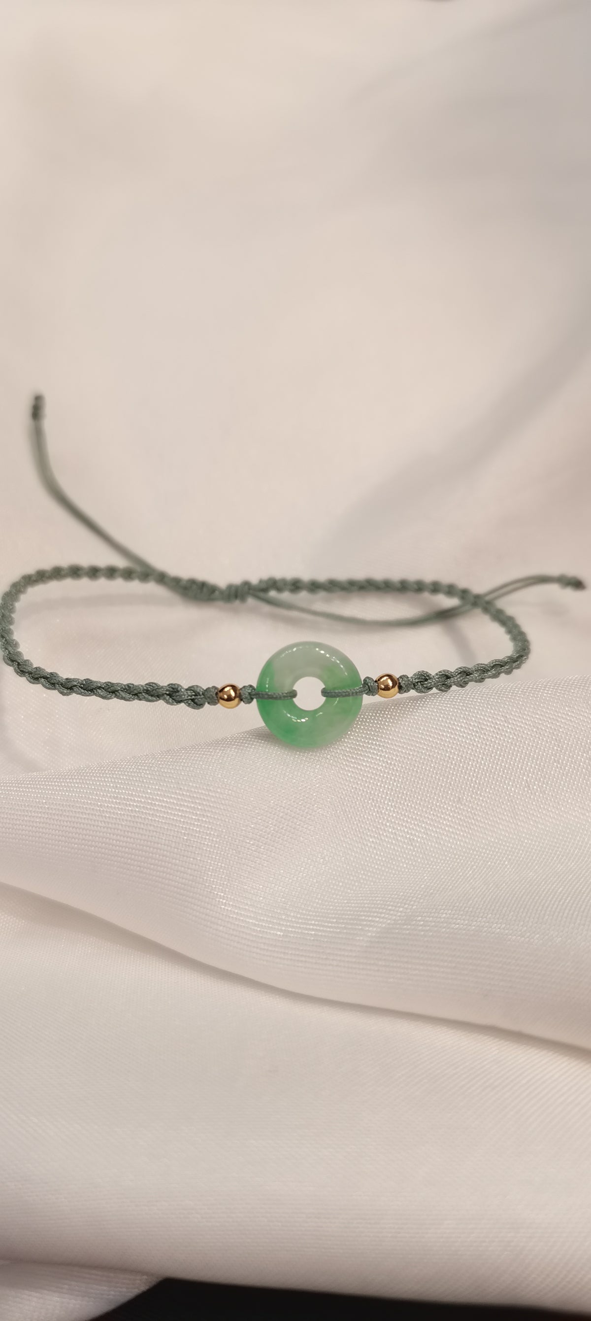 Guardian | Dainty Safekeeping Adjustable 'Ping An' Jadeite Braided Bracelet w/ gold plated beads