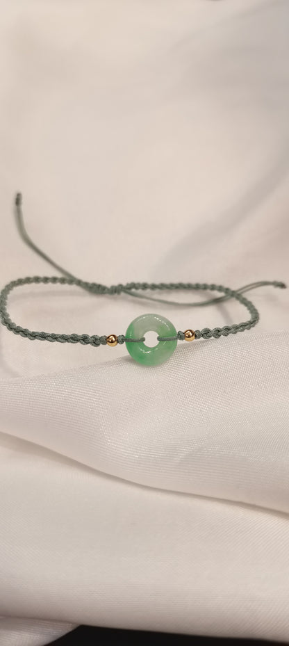 Guardian | Dainty Safekeeping Adjustable 'Ping An' Jadeite Braided Bracelet w/ gold plated beads