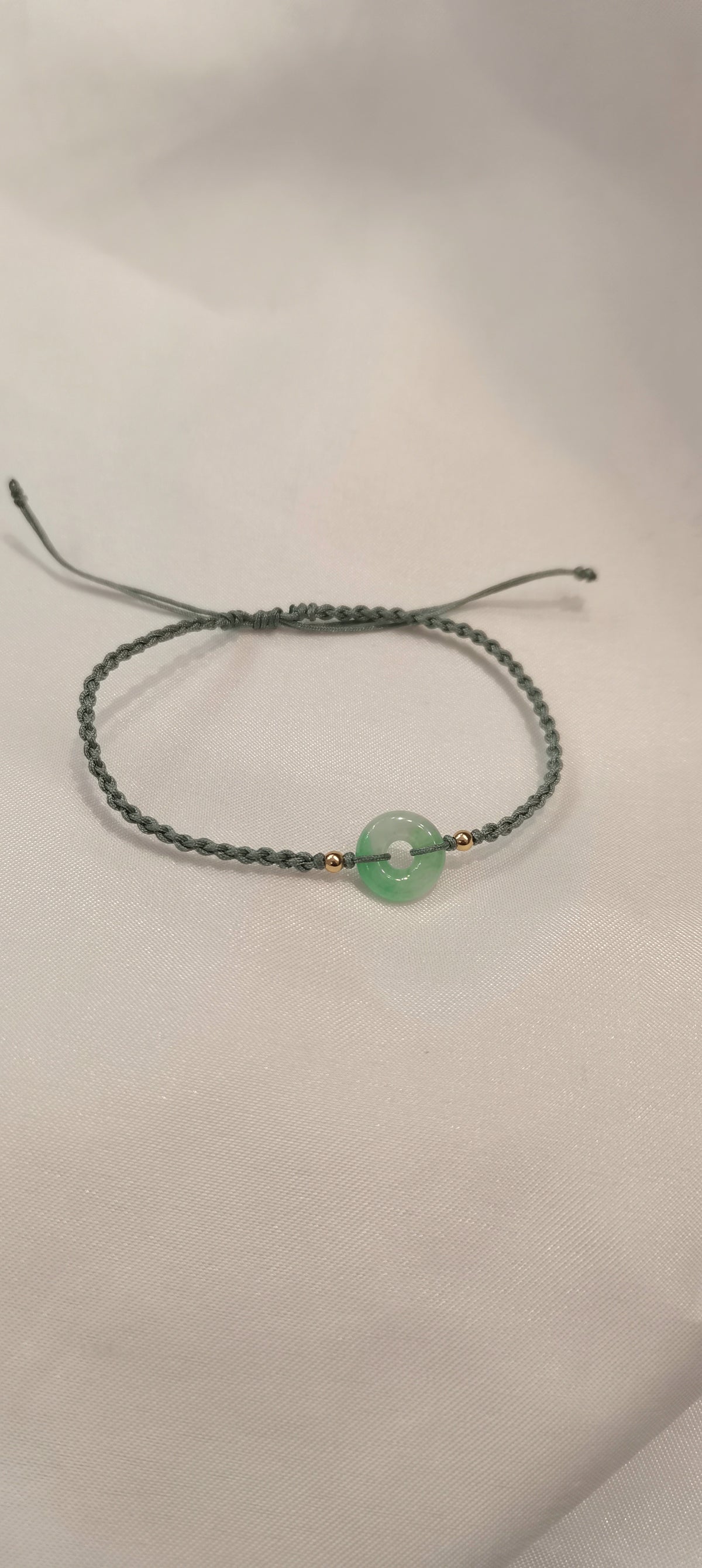 Guardian | Dainty Safekeeping Adjustable 'Ping An' Jadeite Braided Bracelet w/ gold plated beads