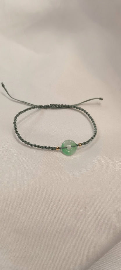 Guardian | Dainty Safekeeping Adjustable 'Ping An' Jadeite Braided Bracelet w/ gold plated beads