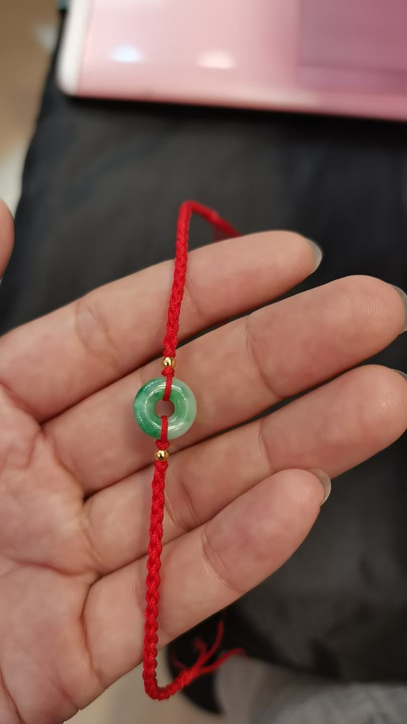 Guardian | Dainty Safekeeping Adjustable 'Ping An' Jadeite Braided Bracelet w/ gold plated beads