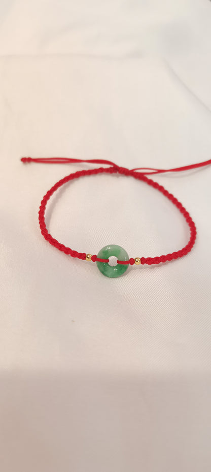 Guardian | Dainty Safekeeping Adjustable 'Ping An' Jadeite Braided Bracelet w/ gold plated beads
