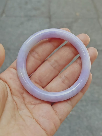 GUARDIAN | JAYDE Untreated Grade-A Jadeite Bangle in Dark Lavender Purple and White (51.8mm Round)