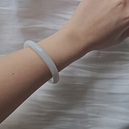 GUARDIAN | JAYDE Natural Grade-A Jadeite Bangle in Icy White (56mm Half Round)