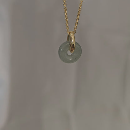 minimalistic modern simple green white jadeite donut ping an kou jade 14K gold vermeil pendant