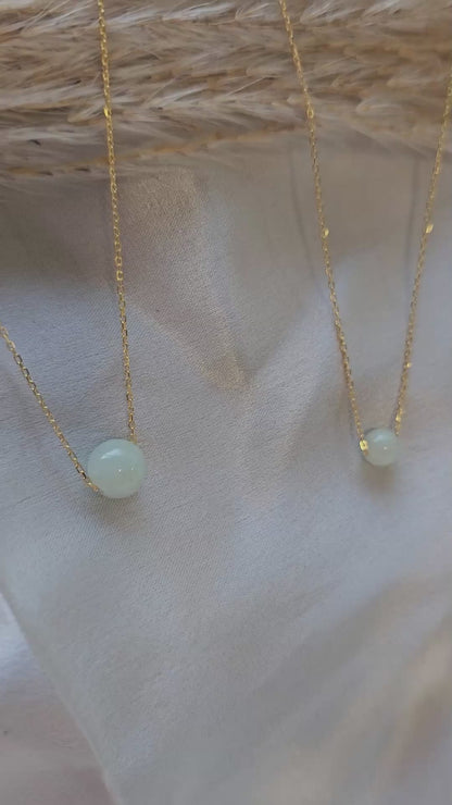 Yuan | Minimalist Floating Jade Necklace in Misty Sage Green