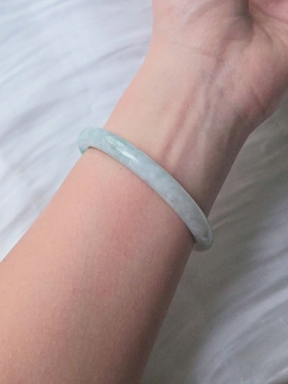 GUARDIAN | JAYDE Natural Grade-A Jadeite Bangle in Dreamy White with patches of dark green (56.1mm Round)