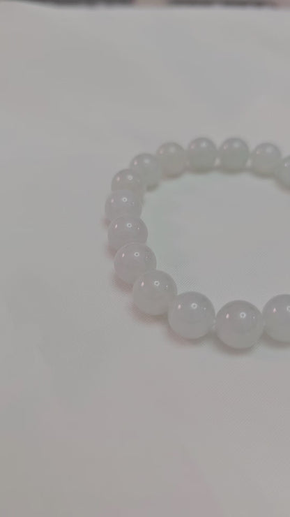 Yuan | Jadeite Bead Bracelet in Icy White (8-9mm)