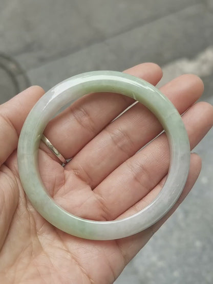 GUARDIAN | JAYDE Untreated Grade-A Jadeite Bangle in Pastel Green and Light Purple undertone (56.5mm Half Round)