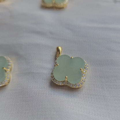 Nature | Serendipity Four Leaf Clover Jadeite Pendant in Light Aqua Green (18K Gold Vermeil)