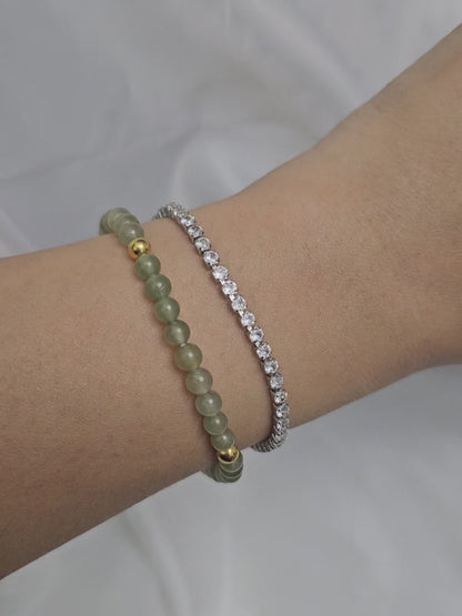 Yuan | 18ct gold Jadeite Bead Bracelet in Aqua Green (4mm)