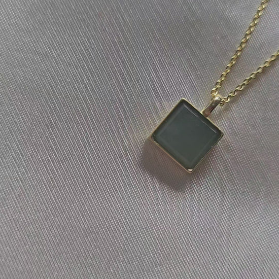 minimalistic modern simple green square shaped jadeite jade 14K gold vermeil pendant on asian