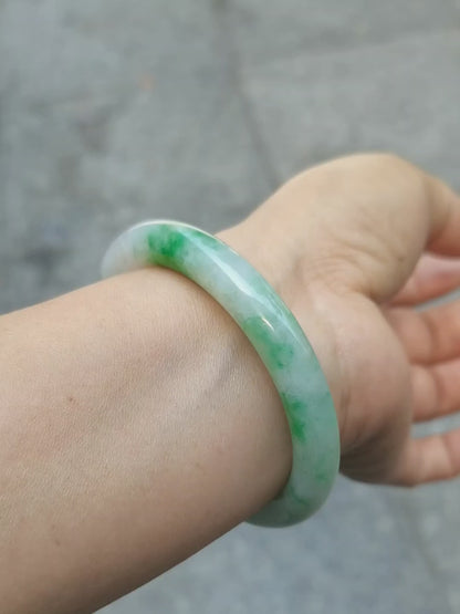 GUARDIAN | JAYDE Untreated Grade-A Jadeite Bangle in Dreamy White with patches of Vibrant Green (54.4mm Round)