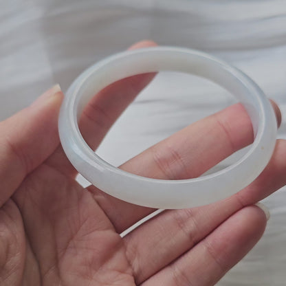 GUARDIAN | JAYDE Natural Grade-A Jadeite Bangle in Icy White (56mm Half Round)