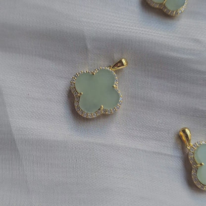 Nature | Serendipity Four Leaf Clover Jadeite Pendant in Light Aqua Green (18K Gold Vermeil)