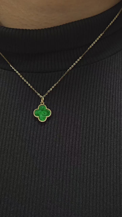 Nature | Serendipity Four Leaf Clover Jadeite Pendant in Deep Floral Green (18ct yellow gold)