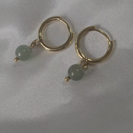 authentic minimalistic modern simple green jadeite jade sterling silver 14K gold vermeil huggie earrings