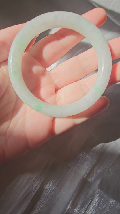 GUARDIAN | JAYDE Natural Grade-A Jadeite Bangle in Misty White with Green Patterns (56.7mm Round)