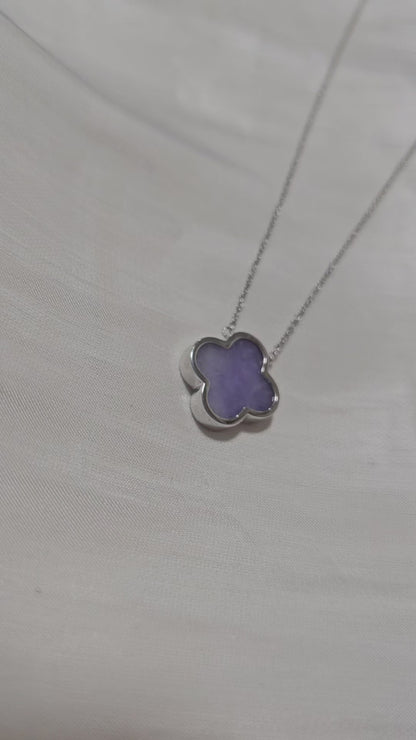 Nature | Serendipity Four Leaf Clover Jadeite Pendant in Dark Lavender Purple